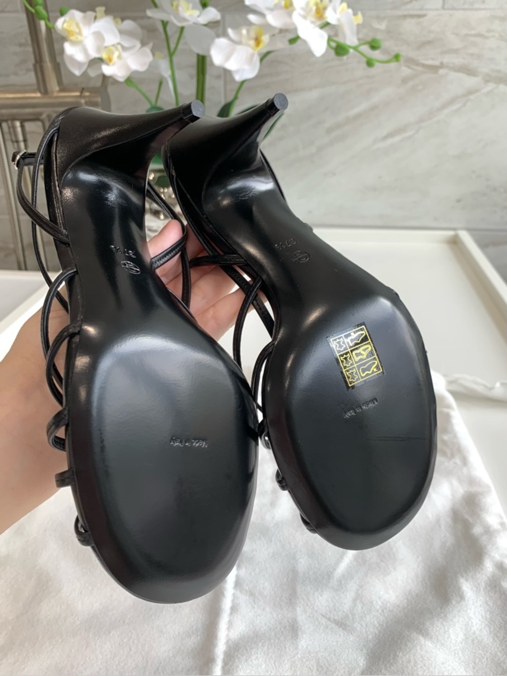 The Row Black Leather Strappy Knot Detail  Slingback Sandals,Size EU37.5/US 7.5. - Picture 11 of 14